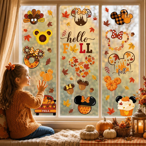 Fall Window Clings, Autumn Pumpkin Static Stickers for Glass, 60 Designs