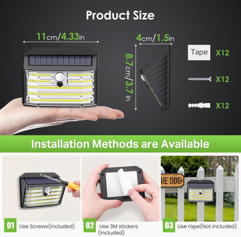 [12 Packs] Solar Motion Lights Outdoor, Ultra Bright Solar Fence Lights with Motion Sensor, IP65 Waterproof Security Light 3 Modes, 270° Lighting Angle, Wall Lights for Deck Patio Fence Garage Door