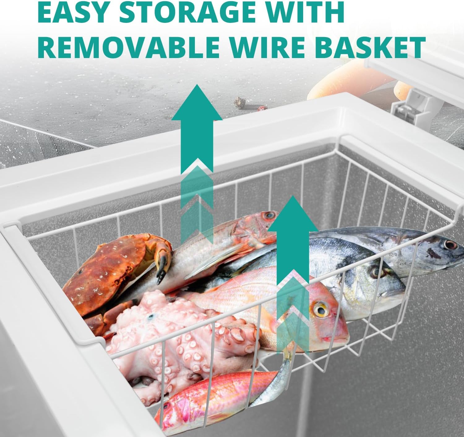 SMETA Chest Freezer, 10 Cubic Feet Deep Freezer with 3 Basket, Garage Ready, Low Noise, Adjustable Thermostat, Energy Saving with 4 Wheels for Kitchen, Office, Meat, House, Commercial, White