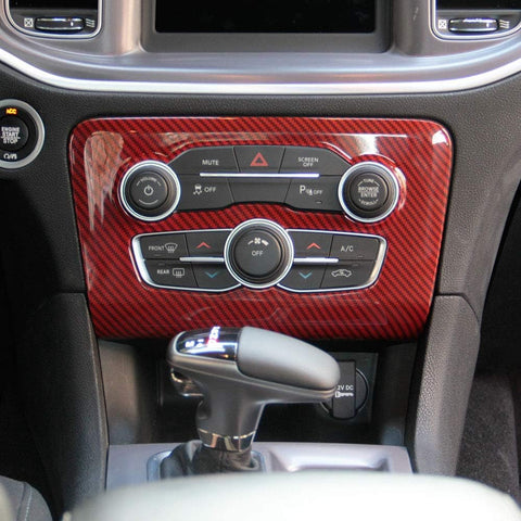 crosselec Carbon Fiber Central Control Air Conditioning A/C Panel Cover tirm for Dodge Charger 2015+ (red)