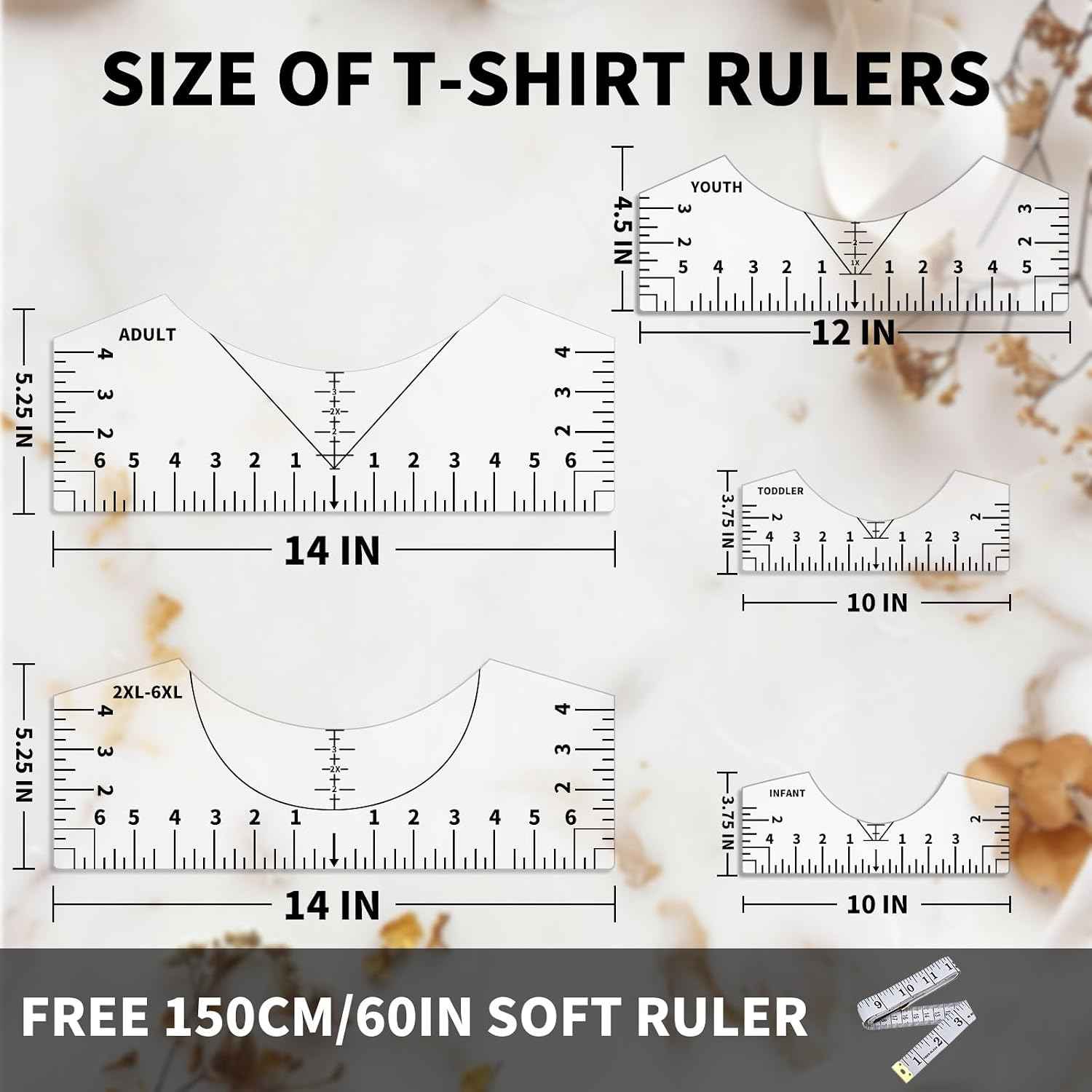 Tshirt Ruler Guide for Vinyl Alignment, T Shirt Rulers to Center Designs, PVC Measurement Template, Craft Sewing Supplies Accessories Tools for Cricut Heat Press & Cameo & HTV Transfer Vinyl