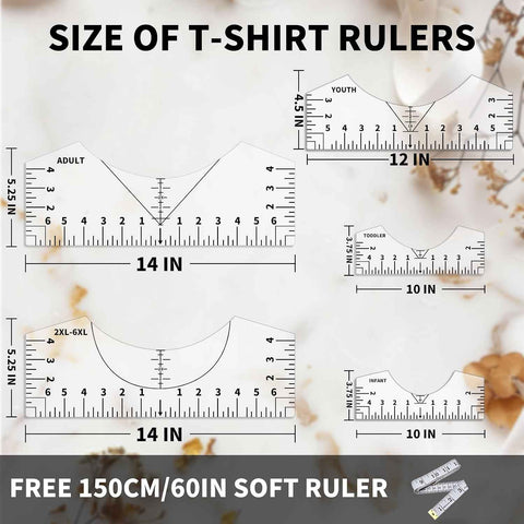 Tshirt Ruler Guide for Vinyl Alignment, T Shirt Rulers to Center Designs, PVC Measurement Template, Craft Sewing Supplies Accessories Tools for Cricut Heat Press & Cameo & HTV Transfer Vinyl