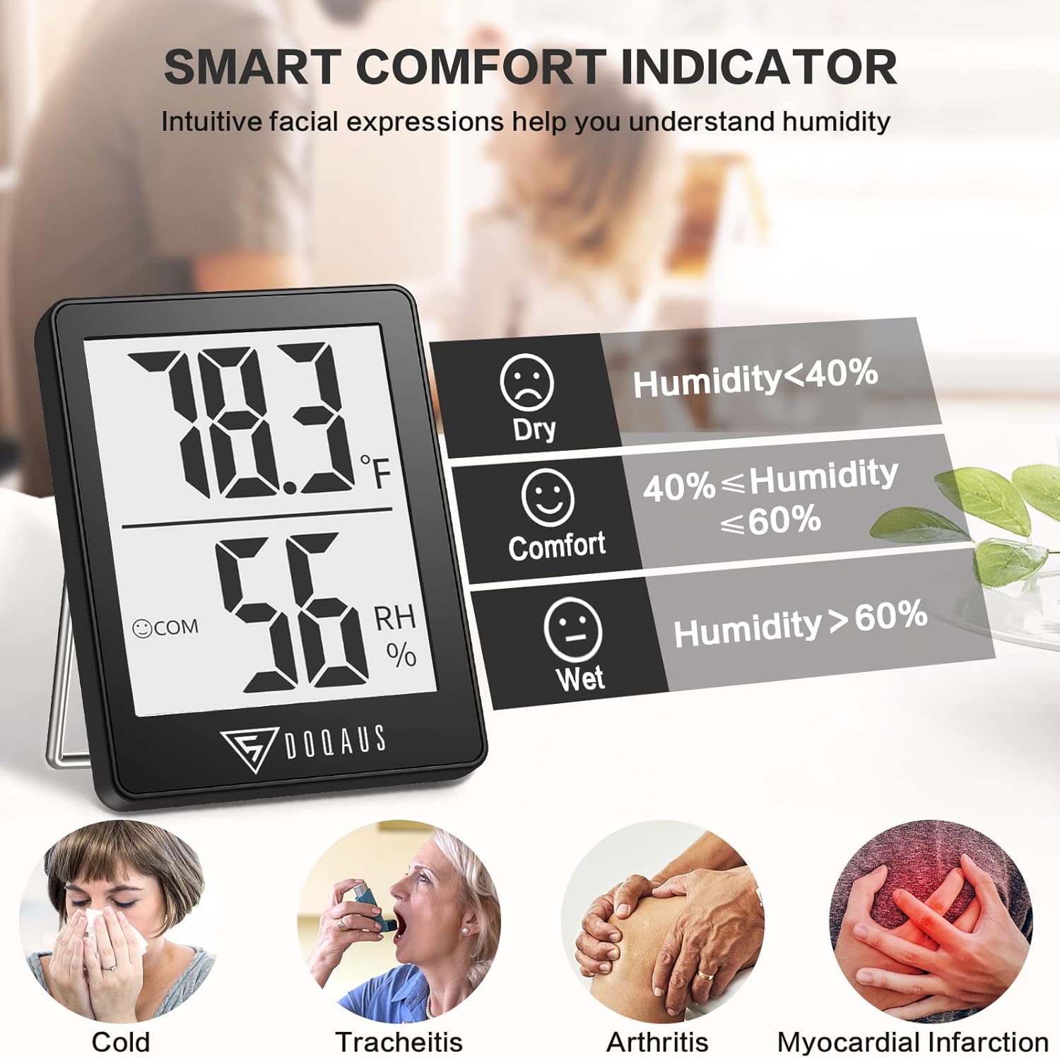DOQAUS Digital Hygrometer Indoor Thermometer Humidity Meter, Black