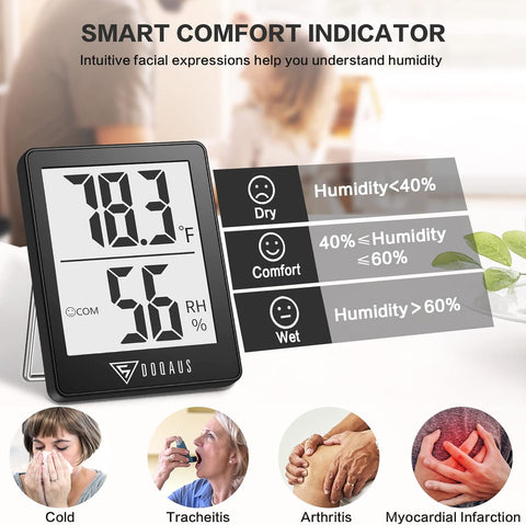 DOQAUS Digital Hygrometer Indoor Thermometer Humidity Meter, Black