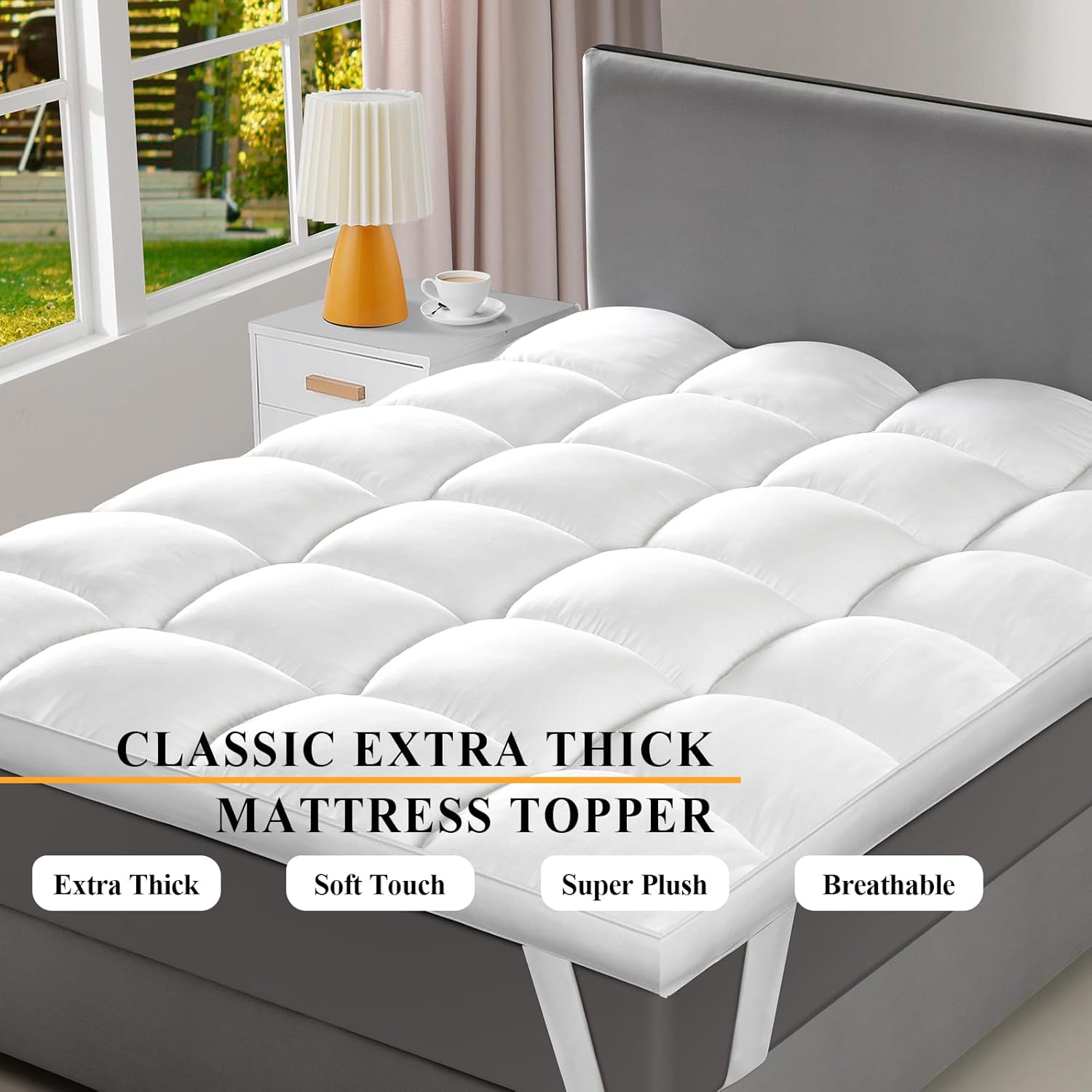1400 GSM Full Mattress Topper, Extra Thick Cooling Pillow Top Plush Pad