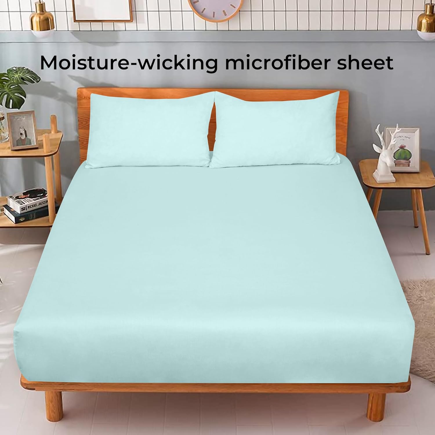 Microfiber Twin Fitted Sheet, Fits Up to 16 Inches Deep Pocket - Aqua