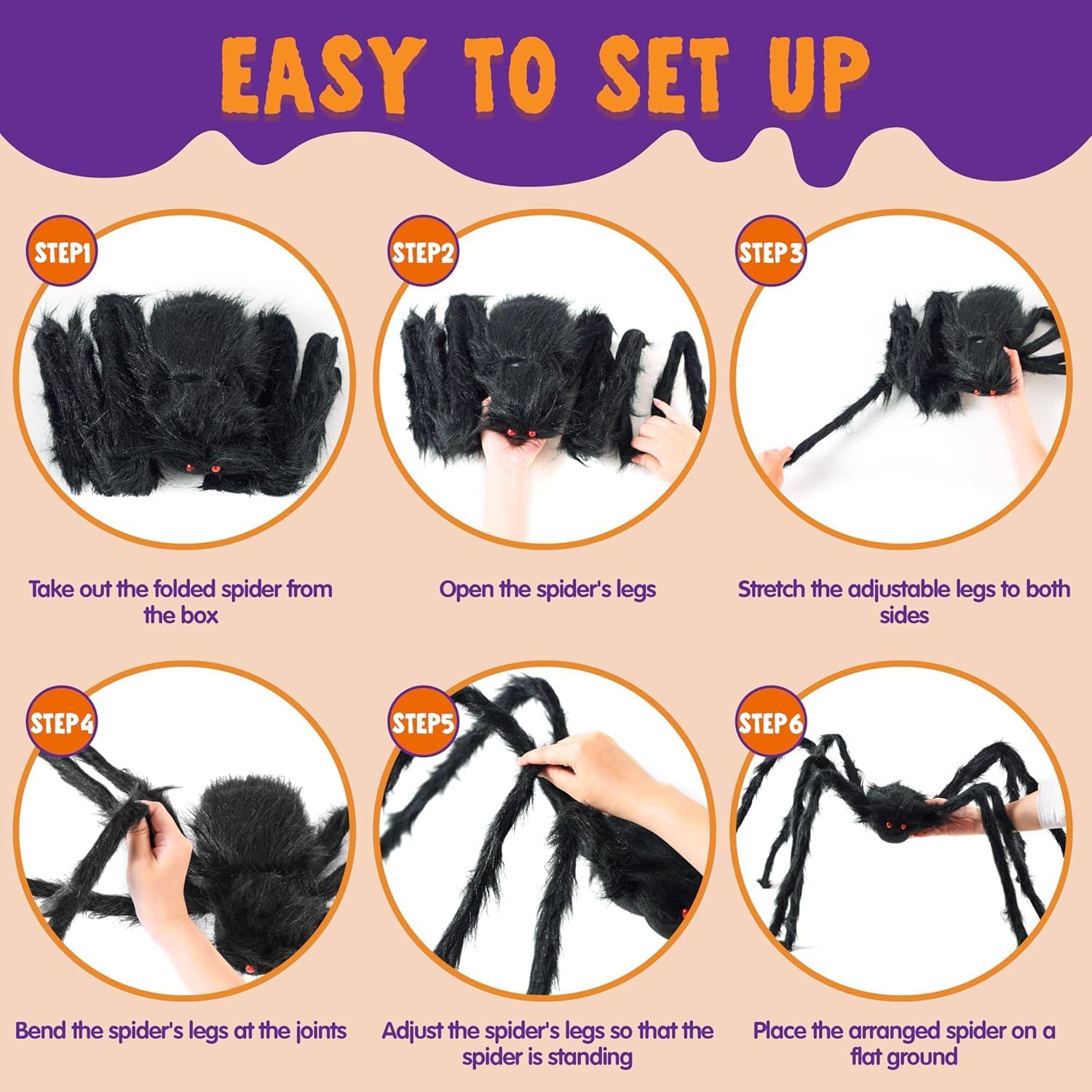 JOYIN Halloween Outdoor Decorations Giant Spider, 5 Ft Large Spider for Yard Lawn Garden Patio Scary Halloween Outside Decor, Indoor Haunted House Prop and Home Party Decor, Black
