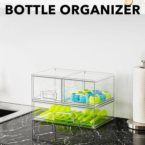 SpaceAid Bottle Storage Organizer Baby - Acrylic Bottles Station Organizer Container, Stackable Clear Drawers for Countertop, Vanity, Bathroom, Cabinet, Pantry Organization, 3 Pack, 2S1L, 7.8"H