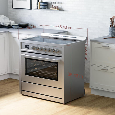 Rangaire RRE361TS 36" Electric Range Oven with Timer - Stainless Steel, Infrared Stove Burners, True Convection, Easy Reach Racks