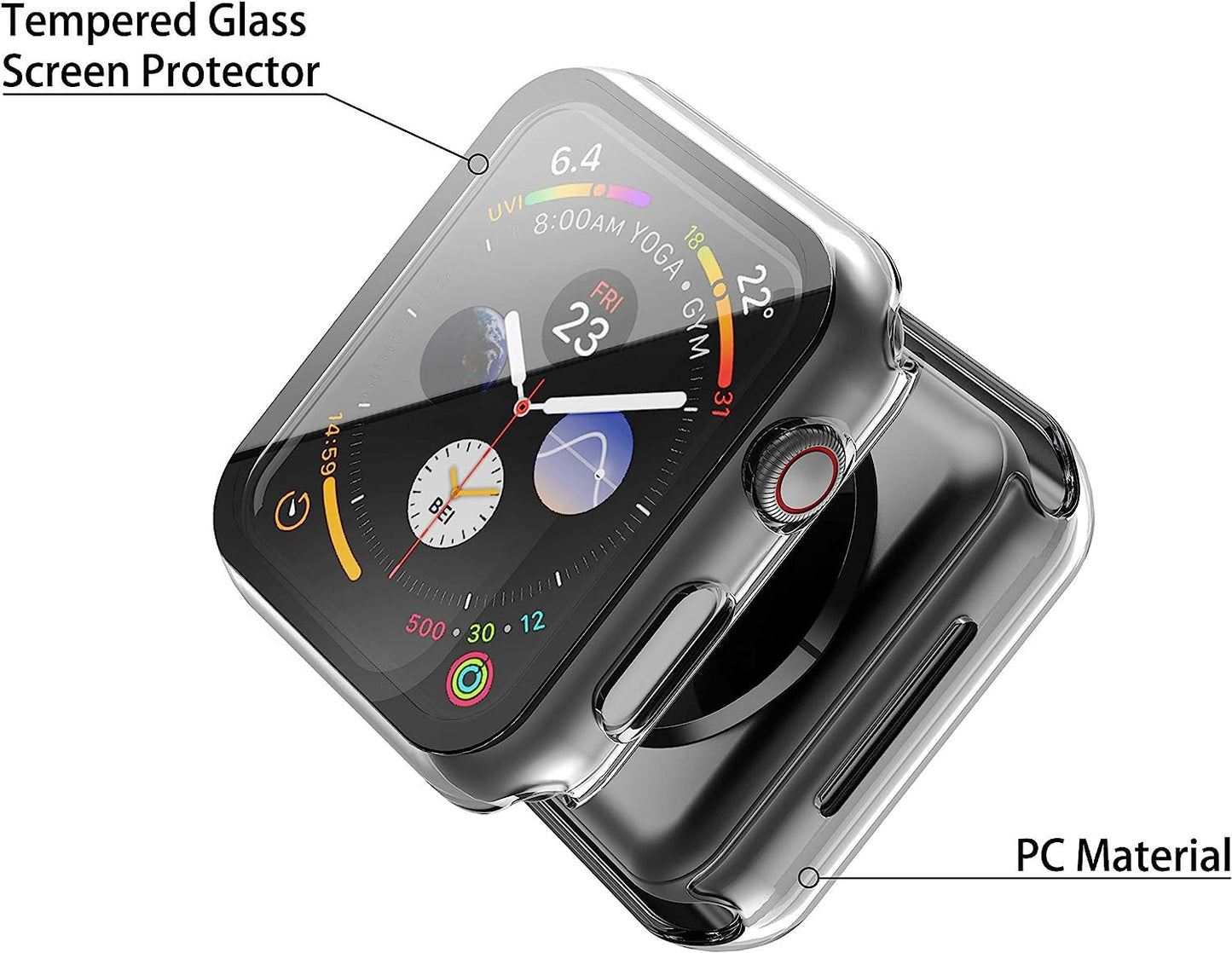 Misxi 2 Pack Hard PC Case with Tempered Glass Screen Protector Compatible with Apple Watch Series 4 Series 5 Series 6 SE 44mm, Scratch Resistant Overall Protective Cover for iWatch, Clear