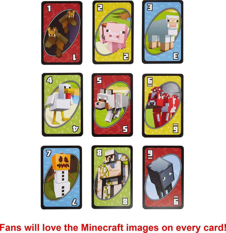Mattel Games UNO Card Game, Gifts for Kids and Family Night, Themed to Minecraft Video Game, Travel Games, Storage Tin Box (Amazon Exclusive)