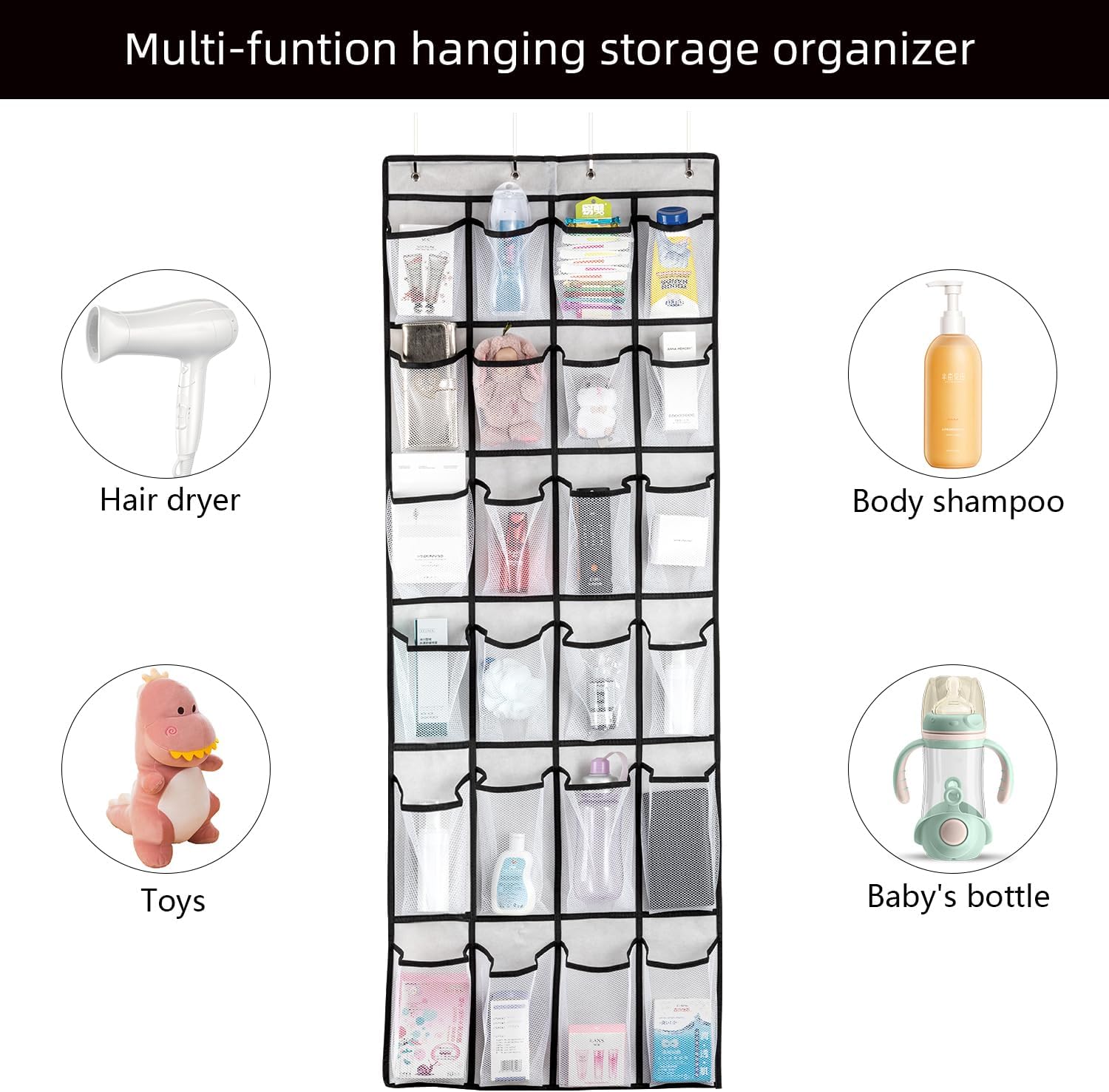 SAVERHO Over the Door Shoe Organizer, Hanging Shoe Organizer with 24 Mesh Large Pockets Door Shoe Rack Organizer for Men Women Kids Hanging Shoe Storage Bag.(White)