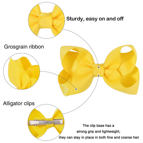 YHXX YLEN 2 PCS 3" Hair Bows for Girls, Yellow Grosgrain Ribbon Hair Clips