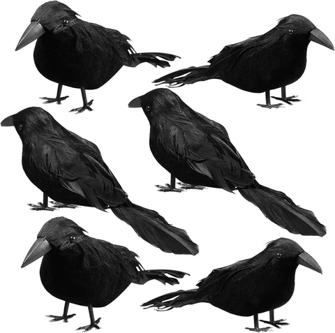 Sizonjoy 6 Pack Halloween Black Feathered Crows, Halloween Decorations Realistic Bird Halloween Ravens Decor Props
