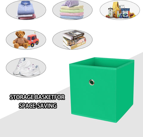 Foldable Storage Cubes Bins ,11 Inch Cloth Storage Cube Fabric Storage Box Cubes Organizer Baskets with Handles for Home Organizer Set of 6 (Green)