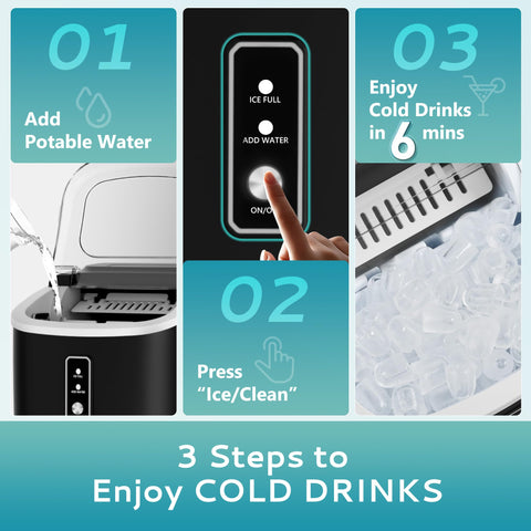 EUHOMY Countertop Ice Maker Machine with Handle, 26.5lbs Per Day, 9 Cubes in 6 Mins, Auto-Cleaning Portable Ice Maker with Basket and Scoop, for Home/Kitchen/Camping/RV (Black)
