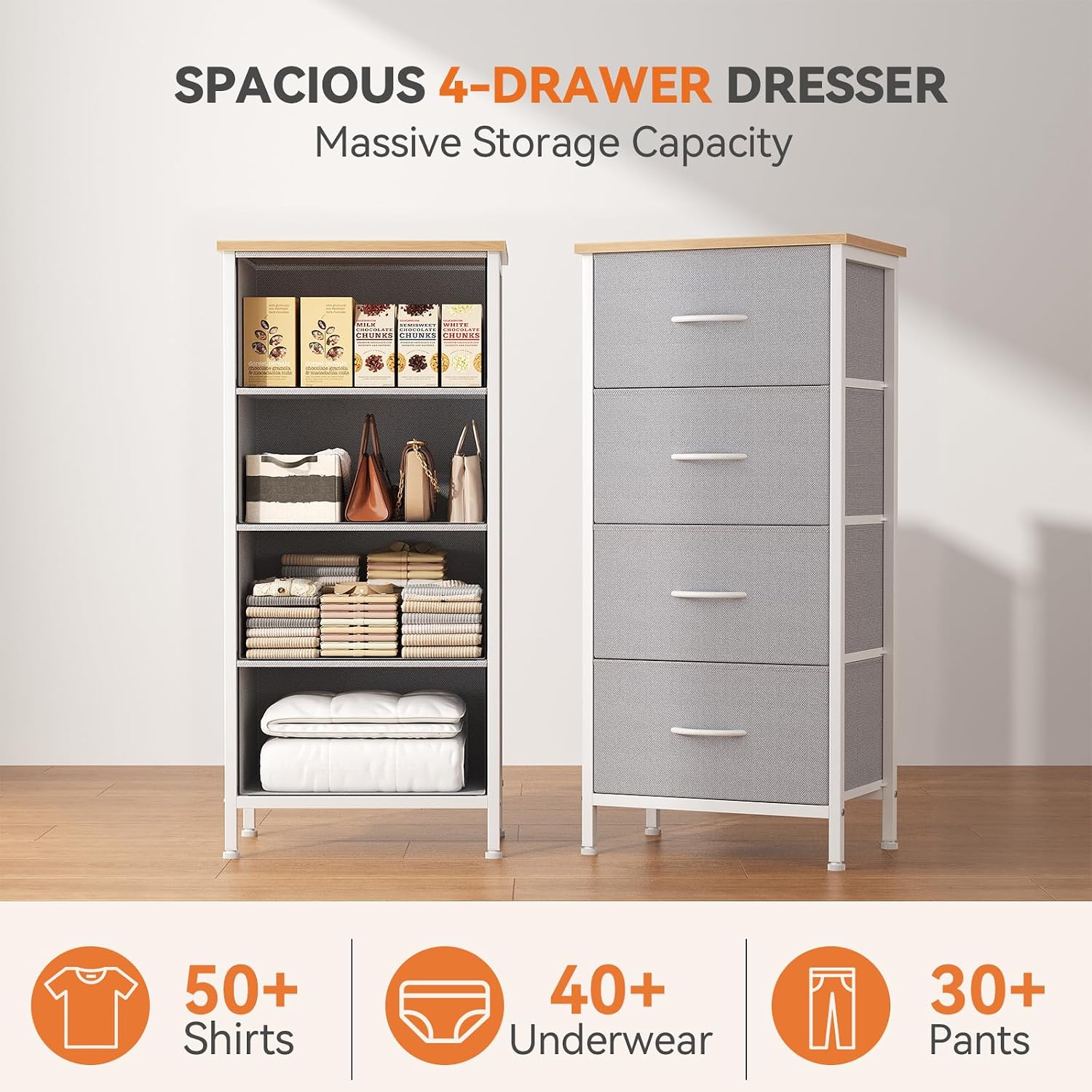 Sweetcrispy 4 Storage Drawer Dresser, Storage Cabinet, Clothes Organizer