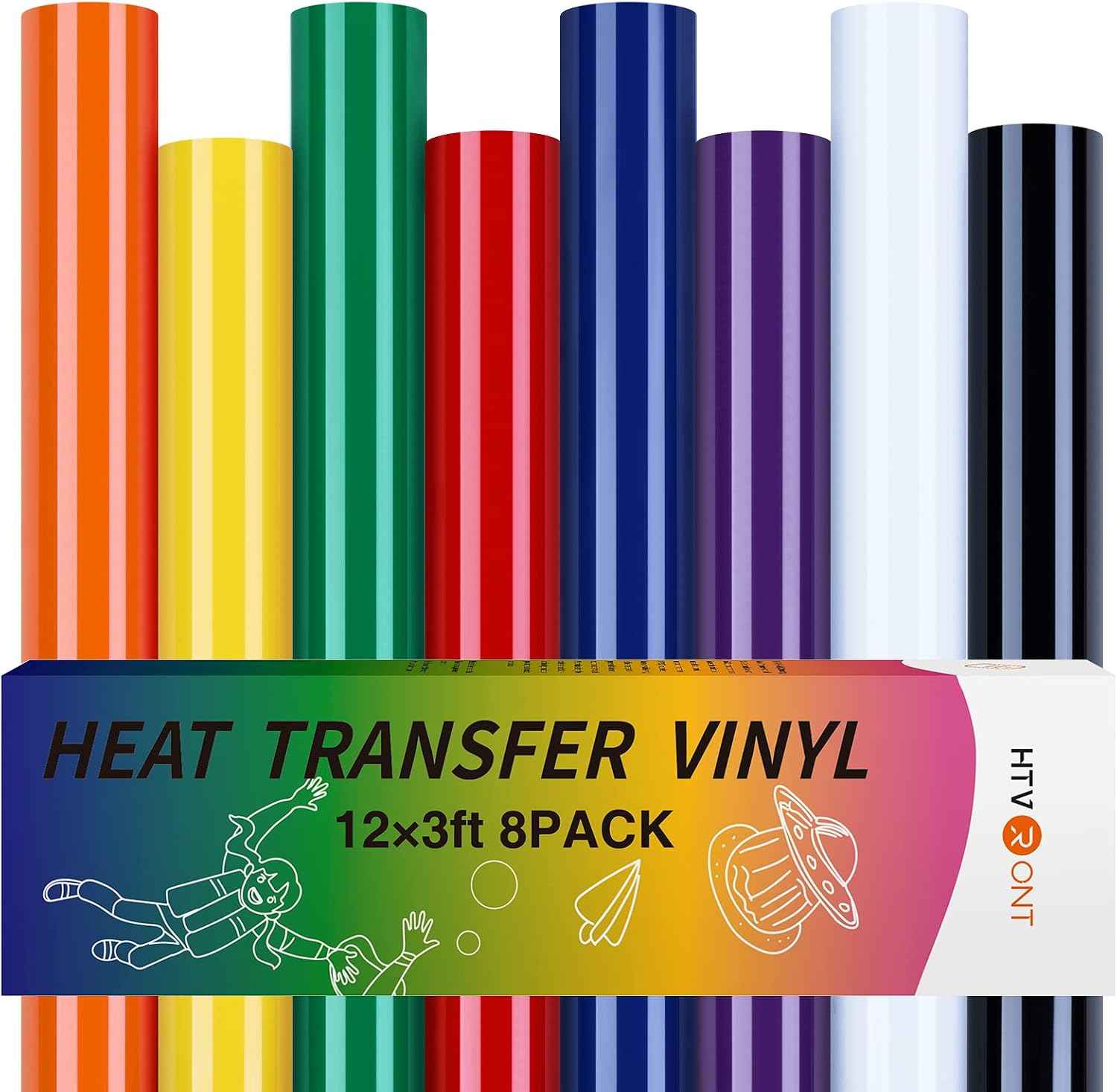 HTVRONT HTV Heat Transfer Vinyl Bundle - 8 Pack 12" x 3FT HTV Vinyl