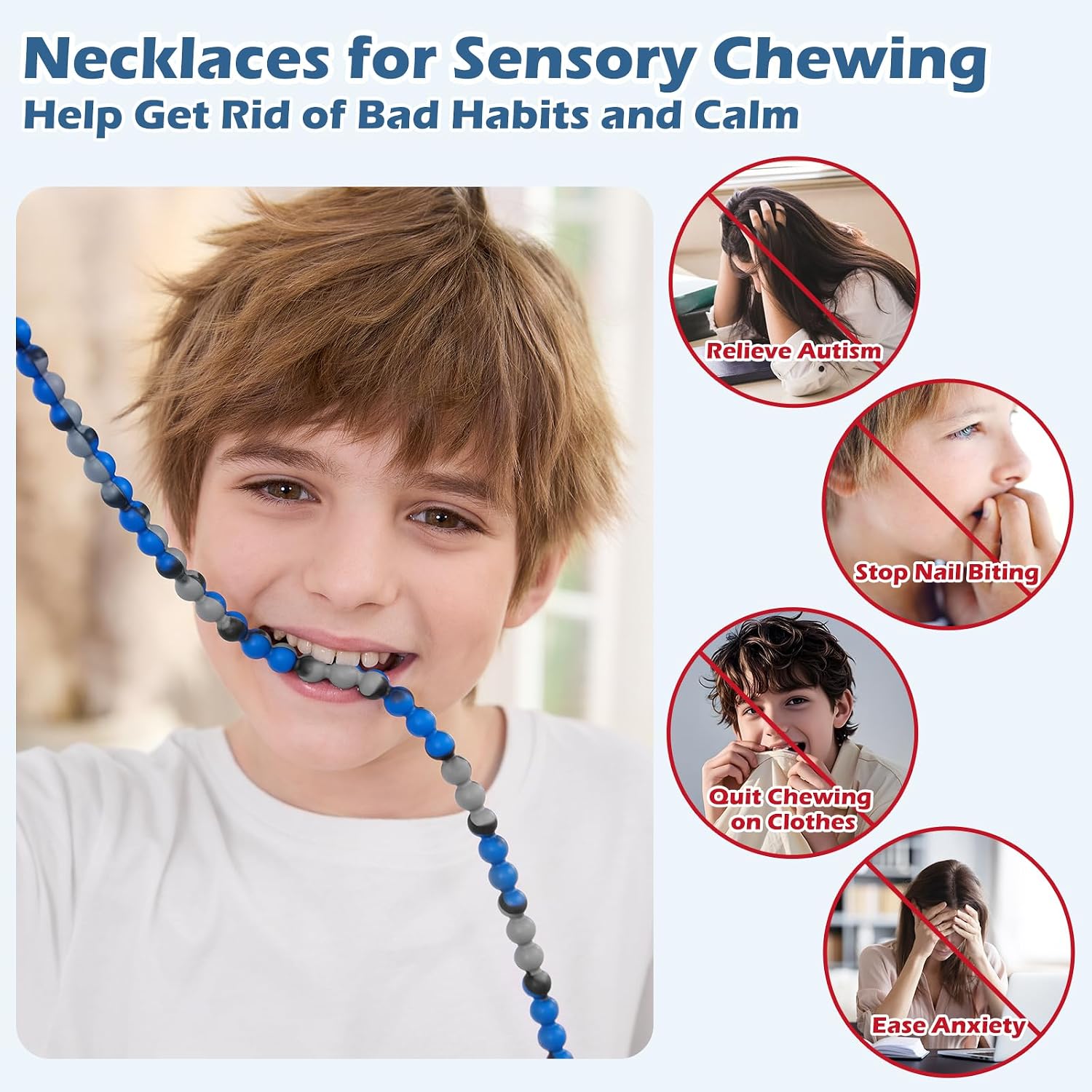 Chew Necklaces for Sensory Kids and Adults, Chewy Necklace Sensory Toys for Nail Biting, Silicone Necklace for Autism, ADHD, SPD, Fidget Oral Chew Toys for Boys and Girls Kids