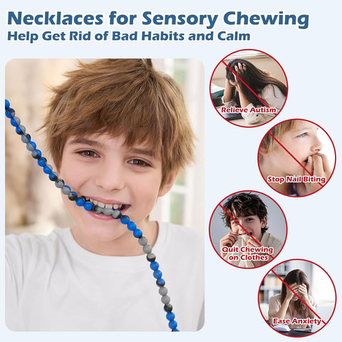 Chew Necklaces for Sensory Kids and Adults, Chewy Necklace Sensory Toys for Nail Biting, Silicone Necklace for Autism, ADHD, SPD, Fidget Oral Chew Toys for Boys and Girls Kids