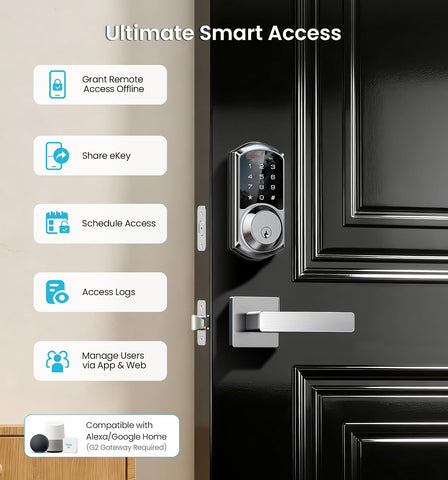 Veise VE06-L Smart Deadbolt Lock with 2 Lever Handle Set, Satin Nickel