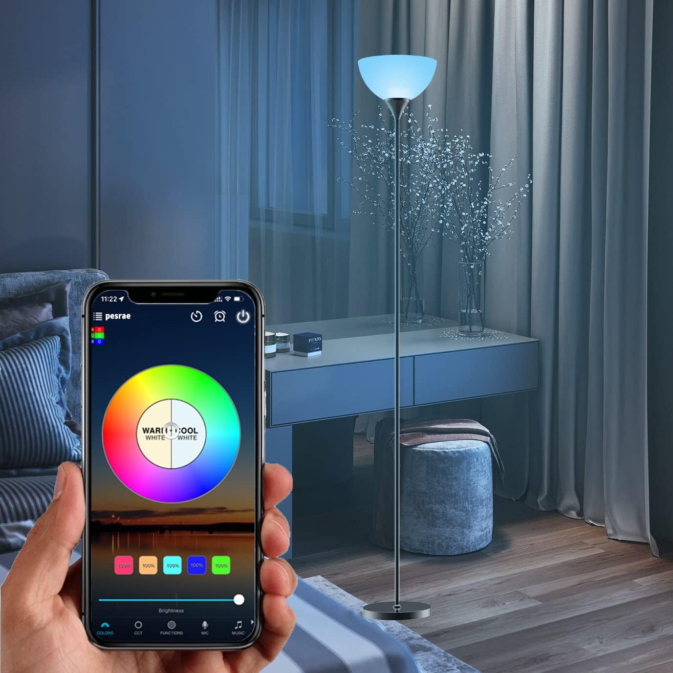 PESRAE RGB Floor Lamp, Stepless Brightness & Color Temperature