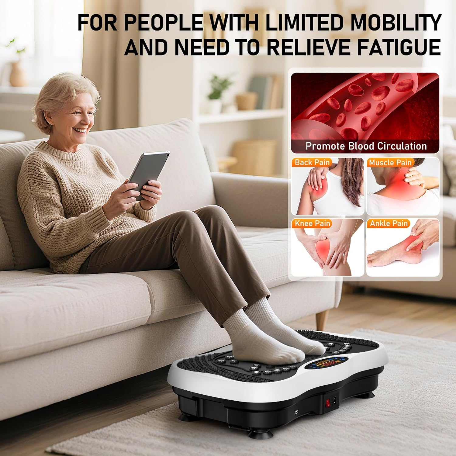Vibration Plate Exercise Machine, 130 Levels Full Body Workout Vibrating Plate for Lymphatic Drainage Weight Loss, 450 Lbs Capacity Shake Platform with Bluetooth for Women Men