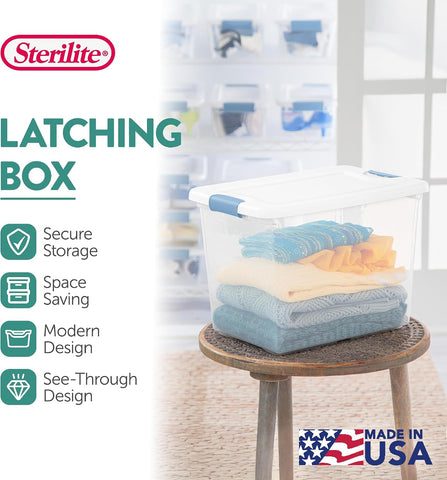 Sterilite Latching Box with Lids for Home and Office, 25 Quart, 12-Pack