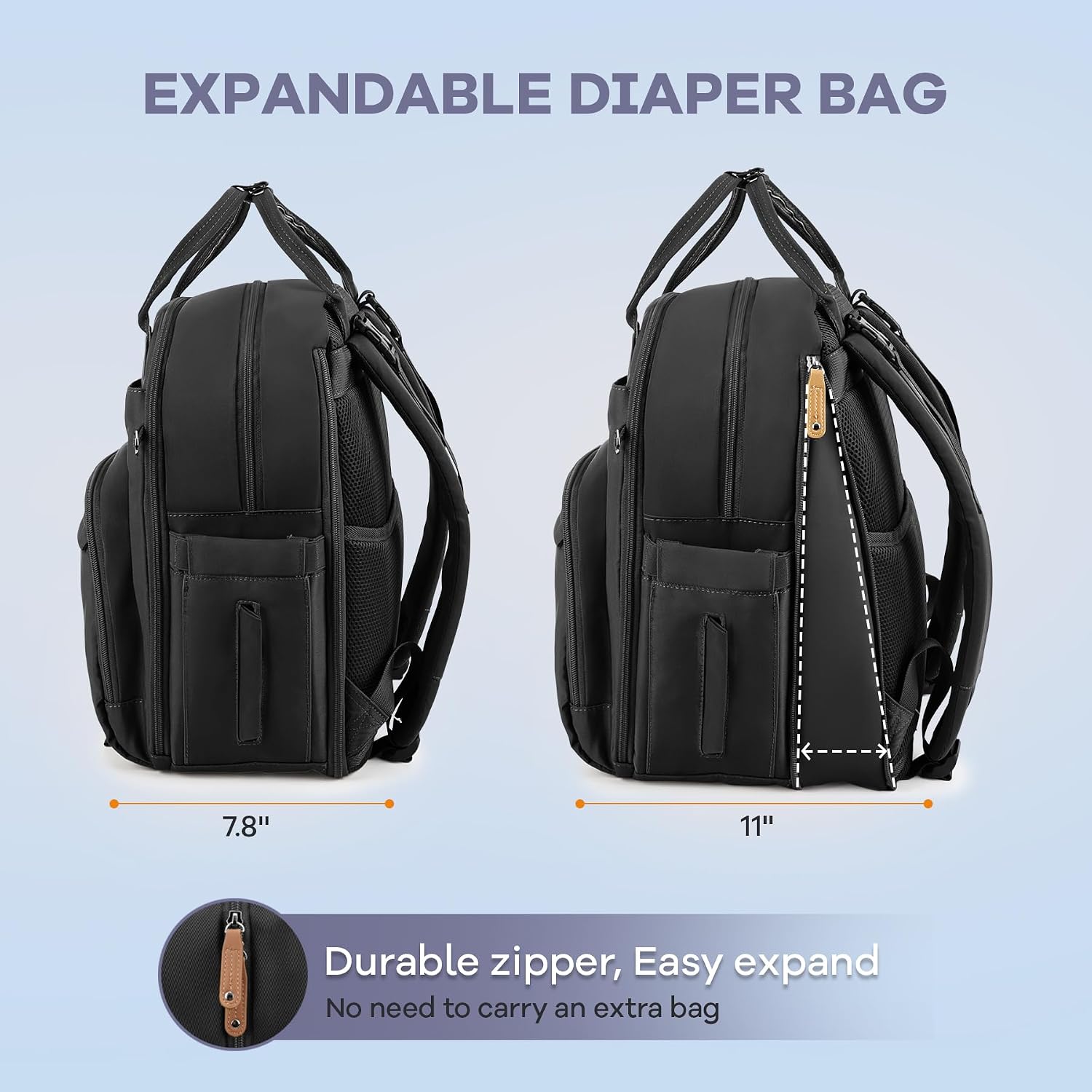 RUVALINO Baby Diaper Bag Backpack with Changing Pad, Waterproof, XL Black