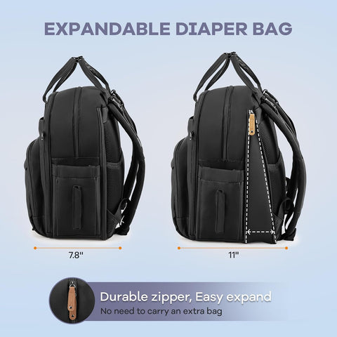 RUVALINO Baby Diaper Bag Backpack with Changing Pad, Waterproof, XL Black