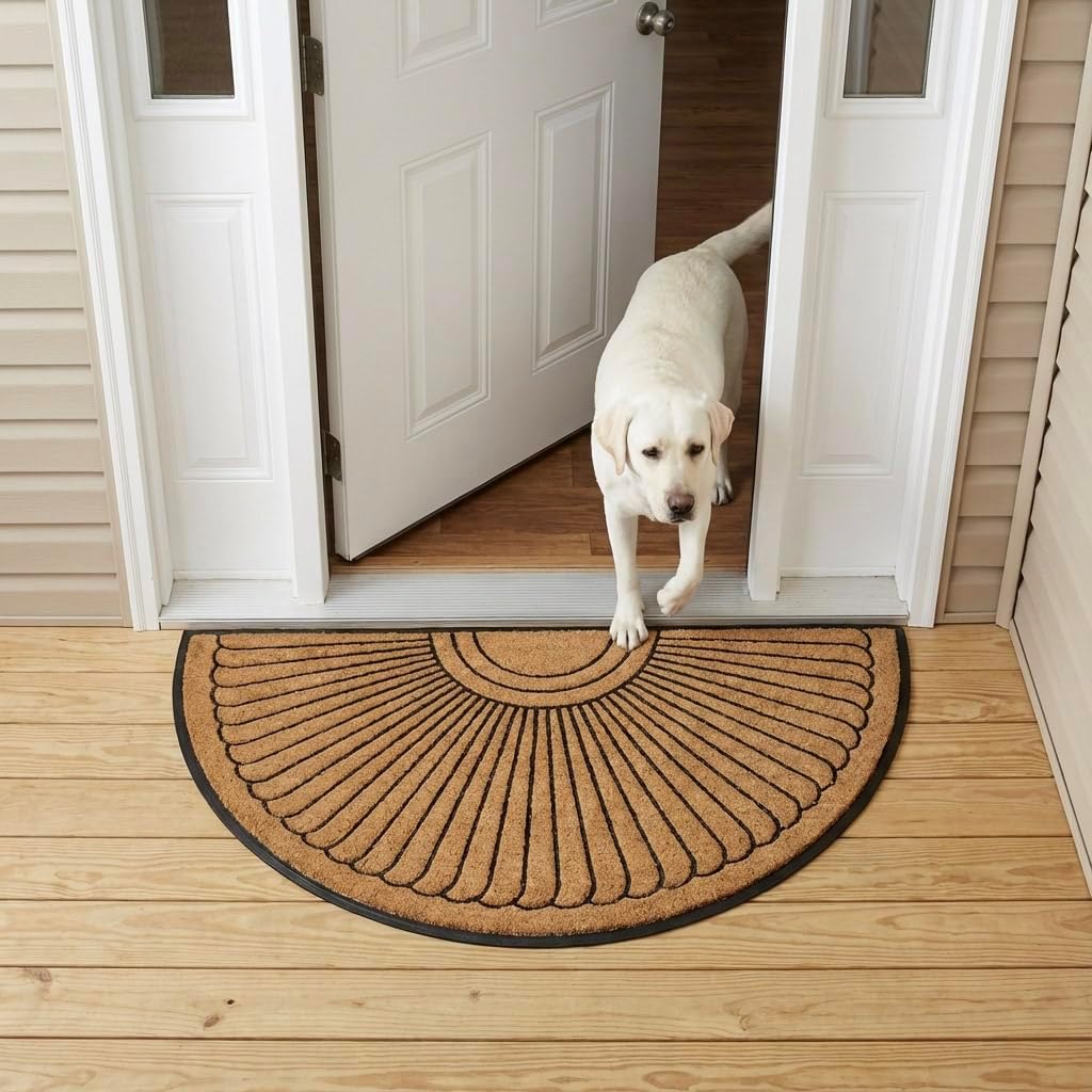 Kempf Sunburst Half Round Coco Coir Doormat, 30" x 48" - Large Natural Fiber Semi-Circle Welcome Mat with Non-Slip Rubber Backing - Heavy Duty Outdoor Entrance Mat for Front Door & Porch