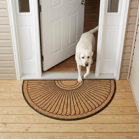 Kempf Sunburst Half Round Coco Coir Doormat, 30" x 48" - Large Natural Fiber Semi-Circle Welcome Mat with Non-Slip Rubber Backing - Heavy Duty Outdoor Entrance Mat for Front Door & Porch
