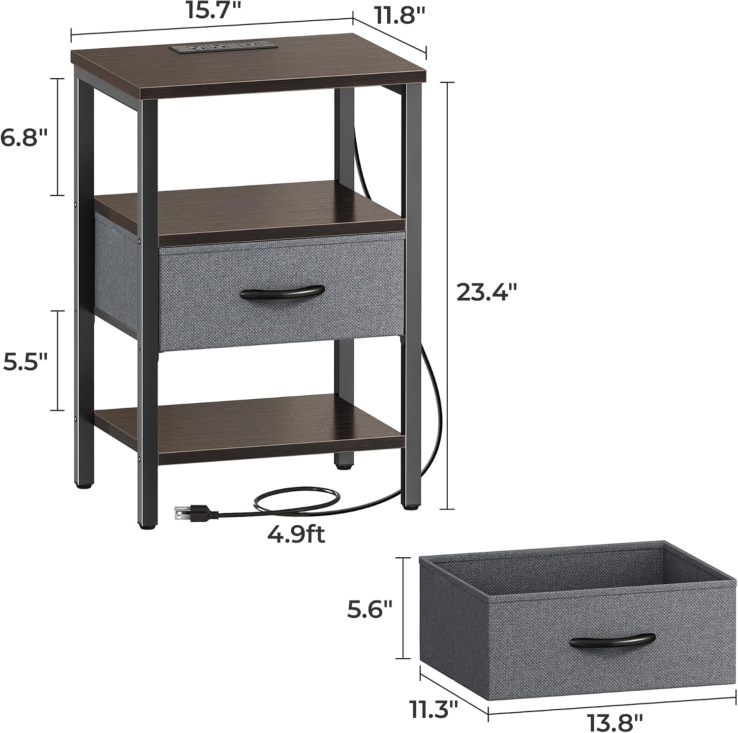 SUPERJARE Nightstand Set of 2 with Charging Station, USB-C Port, End Tables