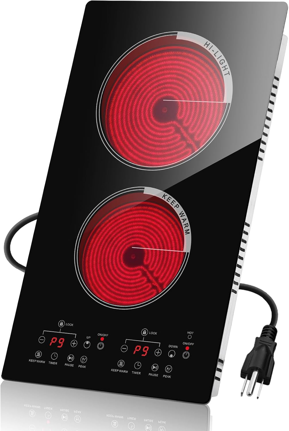 2 Burner Electric Stove 12 inch Hot Plate for Cooking, Built-in Infrared Cooktop, 120V Ceramic Hotplate Plug in Infrared Cooker, Countertop and Built-in Compatible
