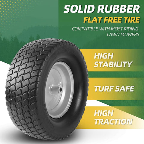 AR-PRO (2-Pack) 16x6.50-8 Flat-Free Tire and Wheel Assemblies, Relacement 16x6.5-8 Solid Turf Tire with Rim for Garden Tractor Riding Lawn Mowers, 3" Offset Hub and 3/4" Bushings