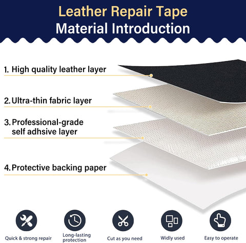 Zenyao Leather Repair Patch Tape - Self Adhesive Leather Repair Kit for Car Seat Furniture, Heavy Duty Vinyl Repair Patch for Couch Sofa, Waterproof for Rips Scratches Tears, 16x60 Inch Roll, Black