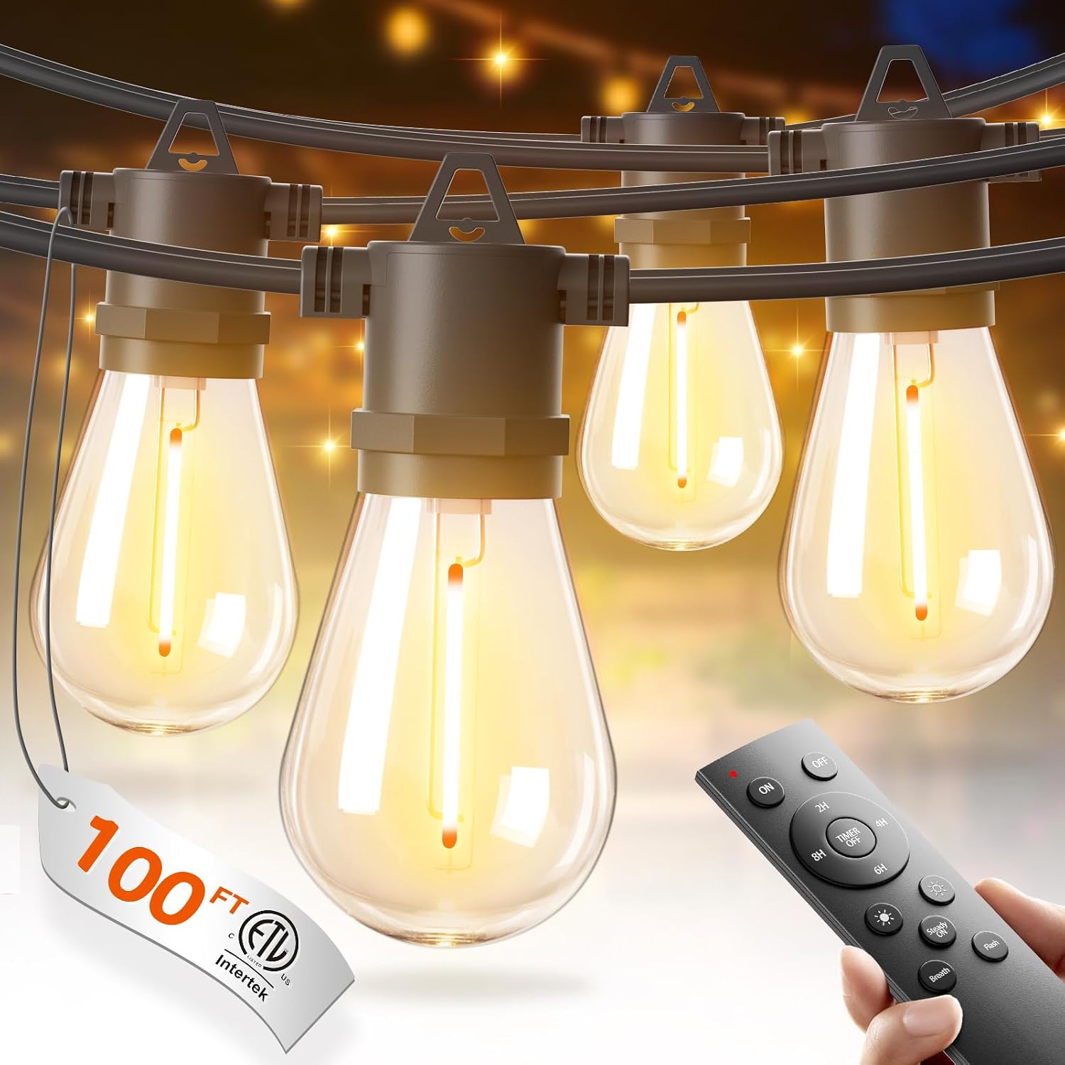 addlon 100FT LED Outdoor String Lights, Waterproof Dimmable Bulbs for Patio