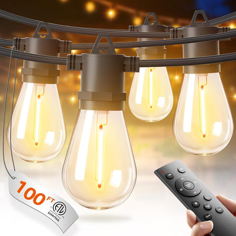 addlon 100FT LED Outdoor String Lights, Waterproof Dimmable Bulbs for Patio
