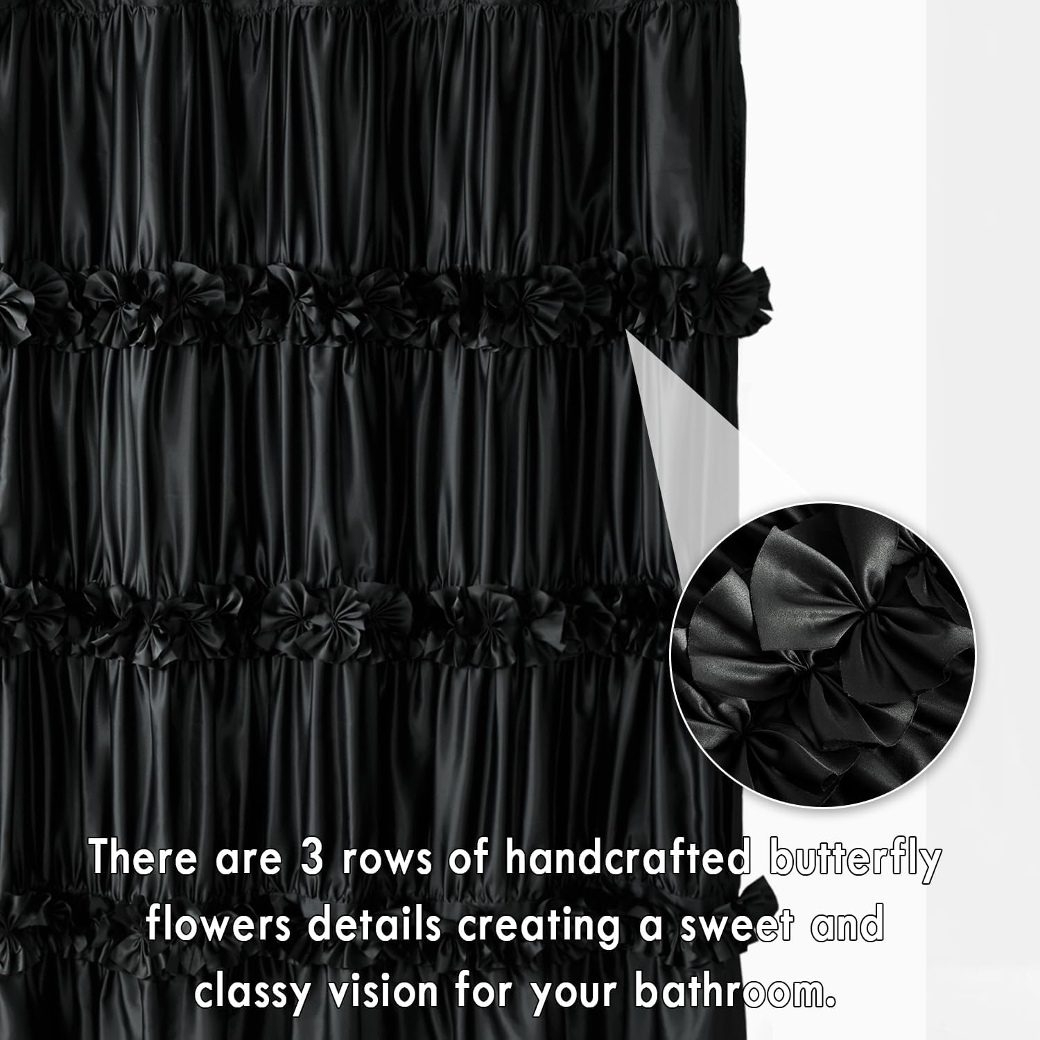 Homechoice Decor 2-Piece Black Satin Shower Curtain, 36x72 Inches (Pair)