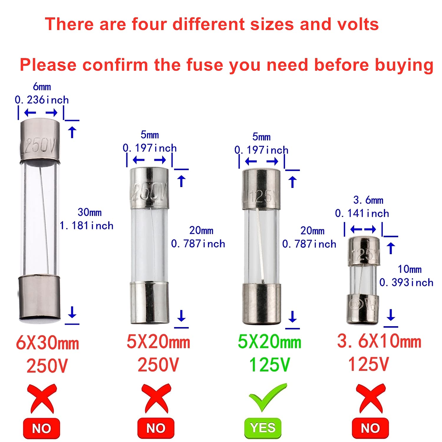 BOJACK 5x20 mm 10 A 10 amp 125 V 125 Volt 0.2x0.78 Inch F10AL125V Fast-Blow Glass Fuses (Pack of 10)