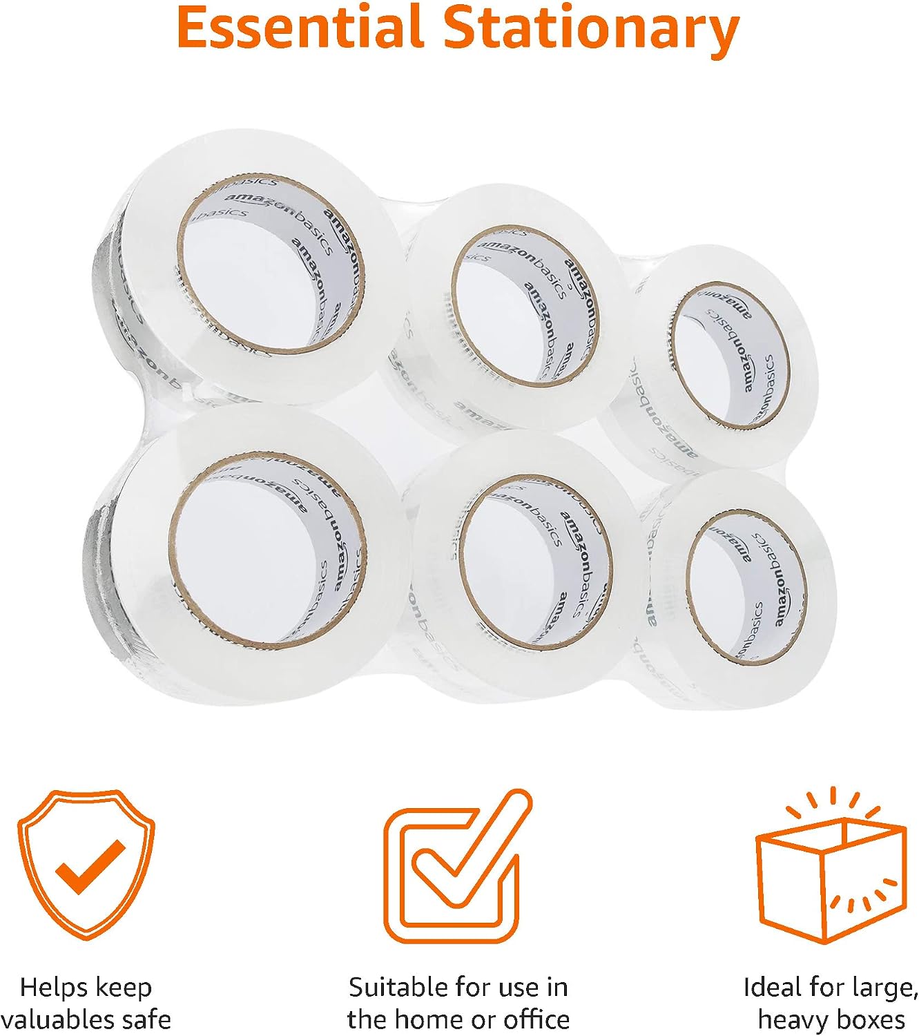 Amazon Basics Packing Tape, Strong & Durable for Moving, Storage, Shipping, Mailing and Sealing, Crystal Clear, 1.88" x 109 Yards, 12-Pack