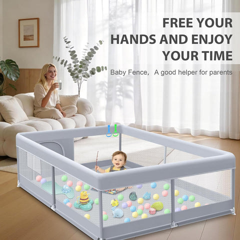 XVISHX Baby Playpen 50 x 50 Inch Play Pen Playards, Playpen for Babies and Toddlers, Baby Playard for Indoor & Outdoor Active Center Game Fence, with Skin-Friendly Fabric and Soft Breathable Mesh Grey