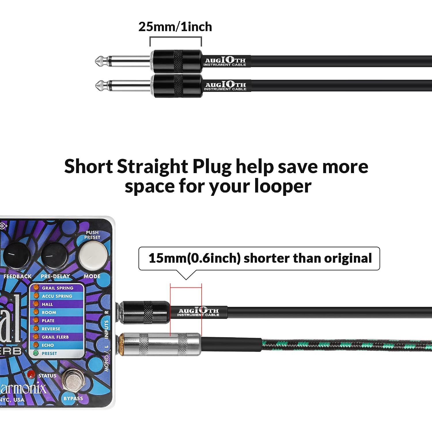 24 Inch Guitar Patch Cable 60 CM Performance Guitar Effect Pedal Cables Straight to Angled