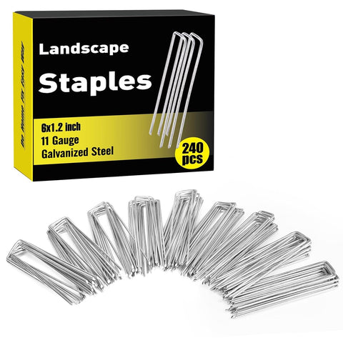 HongWay 240 Pack Landscape Staples 6 Inch, Galvanized Garden Stakes