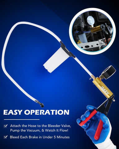 OMT One-Man Brake Bleeding Kit with Hand Vacuum Pump and Dial Gauge, Black