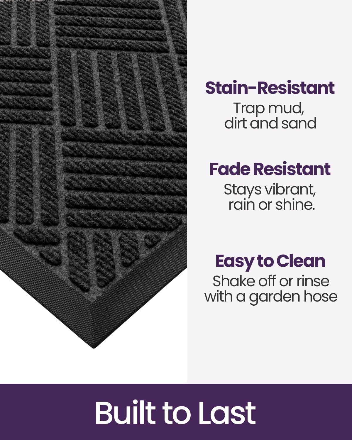 DEXI Front Door Mat Outside Entrance 17x29 Rubber Entry Doormat Black