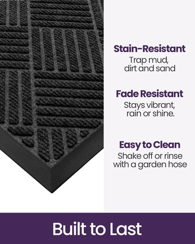 DEXI Front Door Mat Outside Entrance 17x29 Rubber Entry Doormat Black