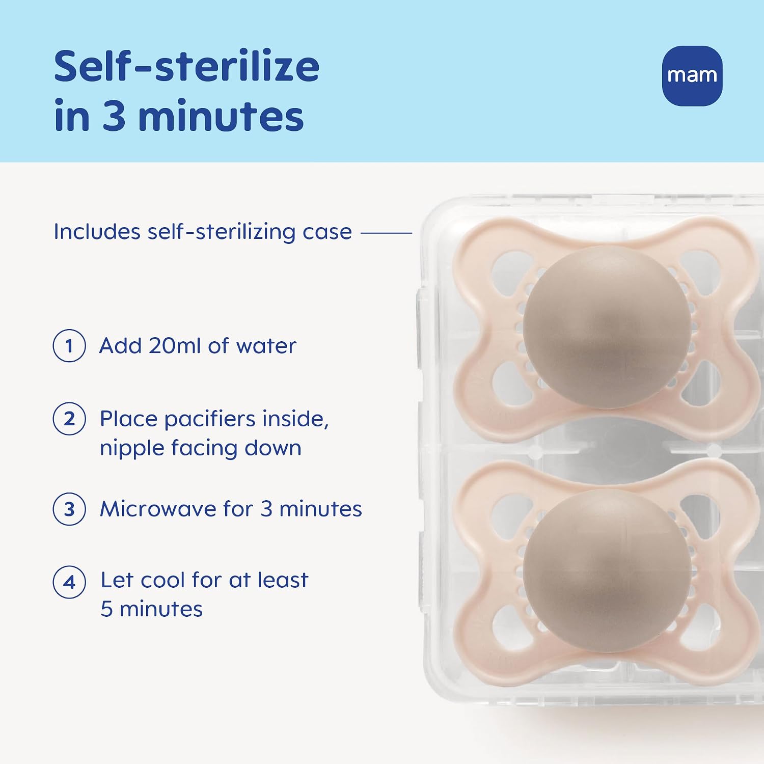MAM Original Baby Pacifier 0-6 Mths, Skin Soft Silicone Nipple, 2 Pack