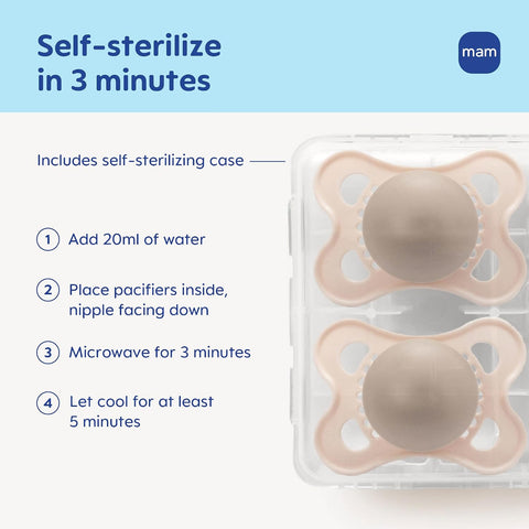 MAM Original Baby Pacifier 0-6 Mths, Skin Soft Silicone Nipple, 2 Pack