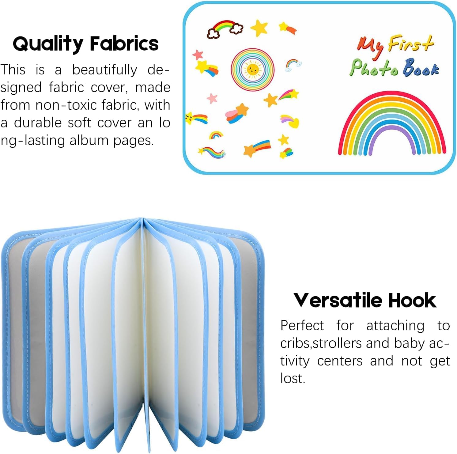 My First Baby Photo Album, 21 4x6 Photos, Soft Cloth, Blue